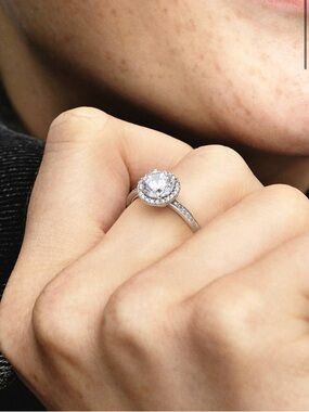 Pandora Silver Round Halo Ring with Clear Stones